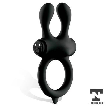 Earzy Vibrating Penis Ring with Remote Control USB Magnetic Silicone featuring sleek black design and dual vibrating ears.