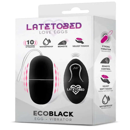 Ecoblack Vibrating Egg with Remote Control in packaging, featuring 10 vibration functions and waterproof design.