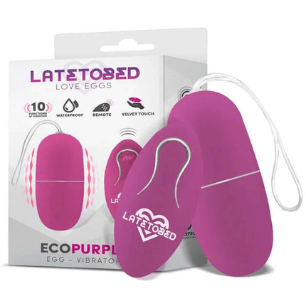 Ecopurple Vibrating Egg with Remote Control in packaging showcasing waterproof design and 10 vibration functions for versatile use.
