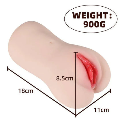 Eden Vibrating Masturbator with dimensions 18cm x 11cm and weight 900g, showcasing textured design for enhanced solo pleasure.