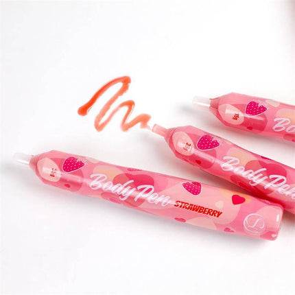 Strawberry Edible Body Paint Pen Display 24 Units for fun, creative play with delicious skin drawings and easy portability.