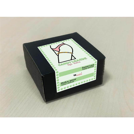 Black box containing Edible Garter with candy design for a sweet night.