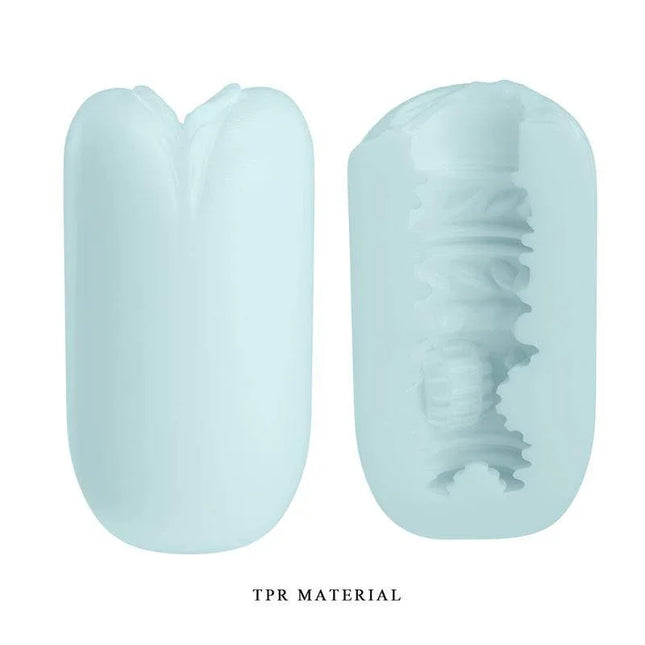 Egg Masturbator Blue for Enhanced Pleasure showing blue exterior and textured interior made from TPR material