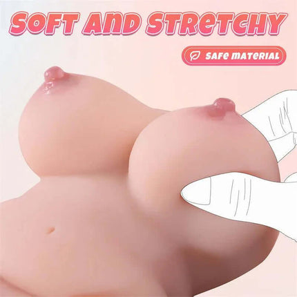 Eileen Mini Torso with Vibration showcasing soft and stretchy material, highlighting its realistic and safe TPR texture.