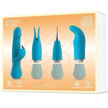Eivian Interchangeable 4 Pieces Set Vibration and Thrusting packaging showcasing four attachments and controller.