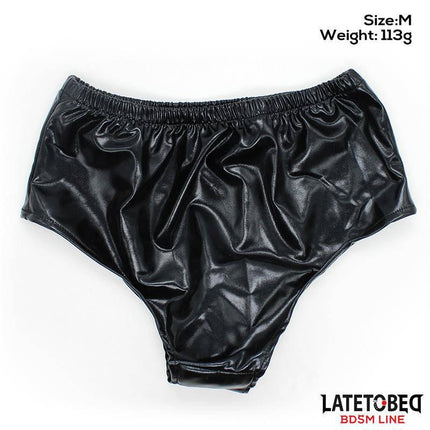 Elastic Briefs with Semi Realistic Dildo in black latex, size M, from Latetobed's BDSM Line, featuring built-in hands-free pleasure.