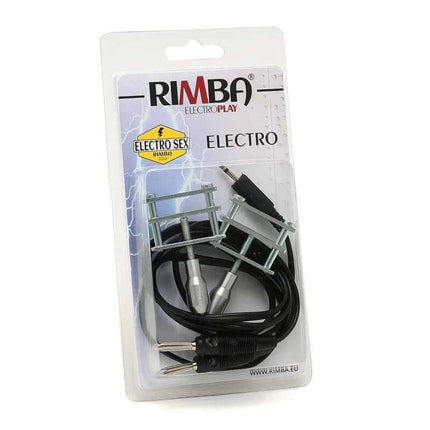 Electro Shock Clamps - 2 units packaged with cables, compatible with Rimba Power Box for controlled stimulation and conductance.