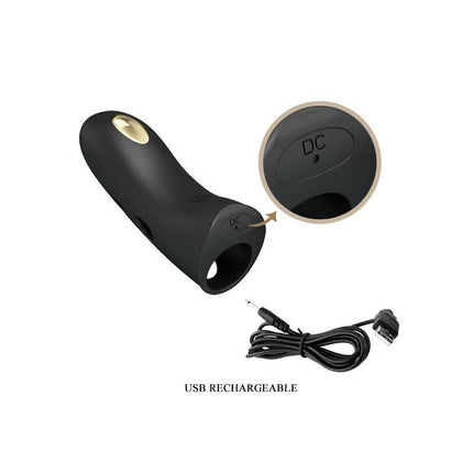 Electrostimulation Finger Sleeve Gold-Plated Design with USB cable, premium silicone, dual-action stimulation, 7 vibration modes
