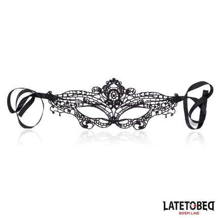 Elegant Mask Black with intricate lace design and ribbons, premium accessory for versatile style in black color, size 25x6 cm.