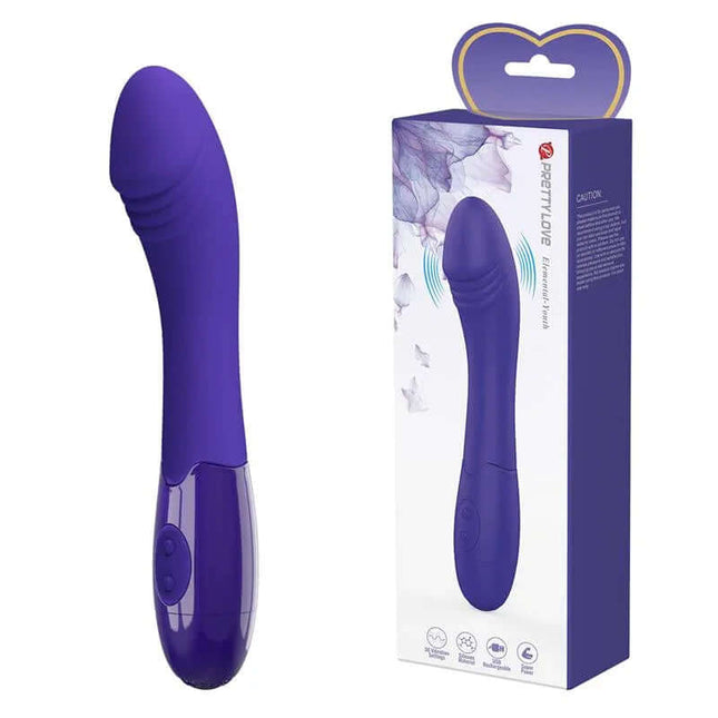 Purple Elemental Youth Vibe USB vibrator with box packaging, designed for G-spot stimulation and customizable pleasure