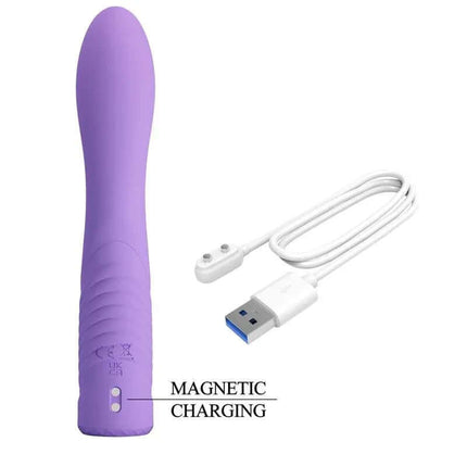 Elivia Vibe Lilac vibrator with USB magnetic charging cable, featuring slim ergonomic design for G-spot stimulation.