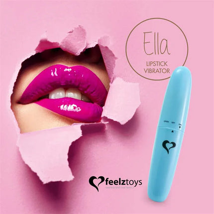 Ella Lipstick Vibe Light Blue, sleek travel-sized vibrator, discreet design with strong vibrations, fits easily in your purse, 12.5 cm long.