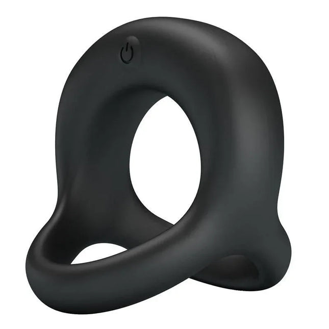 Elliot Vibrating Penis Ring in sleek black silicone design, featuring dual-ring construction for enhanced pleasure and performance.