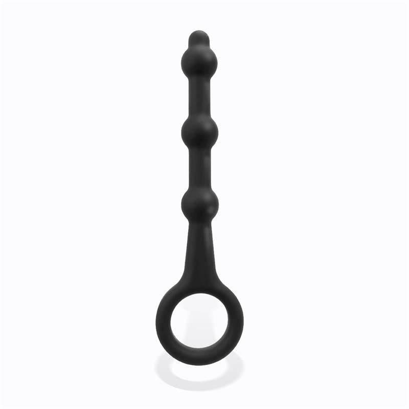 Elmer Beaded Butt Plug with Easy Pull Ring Silicone Black - secretsextoys.store