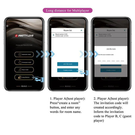 App interface for Elvira Vibrating Kegel Balls with App Control showing multiplayer room creation