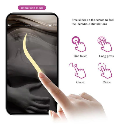 Immersion mode app interface for Elvira Vibrating Kegel Balls with App Control showing touch controls for varied stimulations.