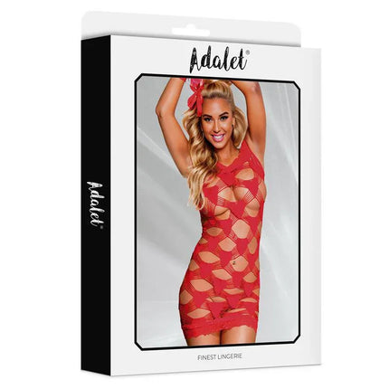 Emilie Dress with Handcuff by Adalet in vibrant red with strappy design on packaging