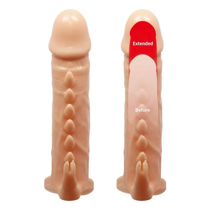 Emmitt Penis Sleeve showing texture and length extension details for improved sexual performance.