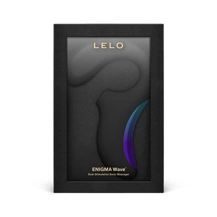 Packaging of Enigma Wave Clitoris Sucker Black with dual-stimulation sonic massager displayed in a sleek black box.