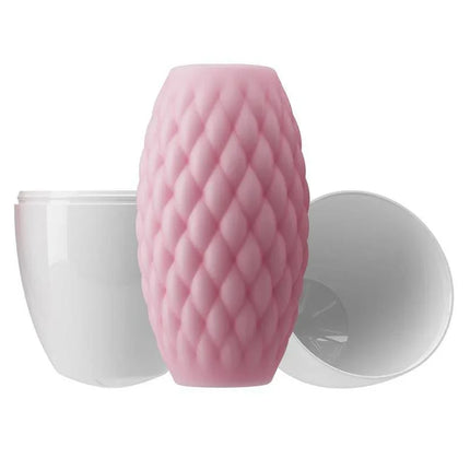 Eros Men Masturbator Pink with textured design for enhanced stimulation, compact and travel-friendly size.