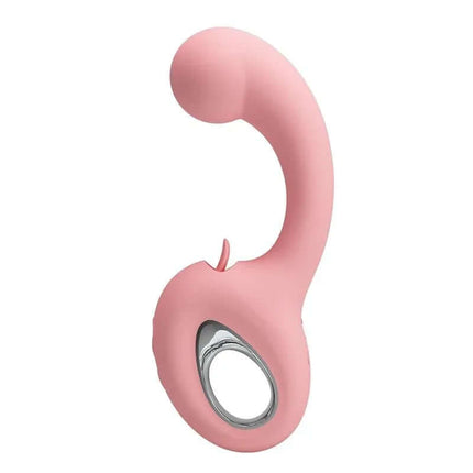 Erynnyes Vibrator with Licking in pink silicone with ergonomic design, featuring dual-stimulation functions for enhanced pleasure.