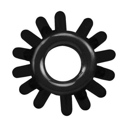 Essential Black Cock Rings Set - distinctive black cock ring with unique configuration, made from skin-safe TPE, 3.7 cm x 1.4 cm.