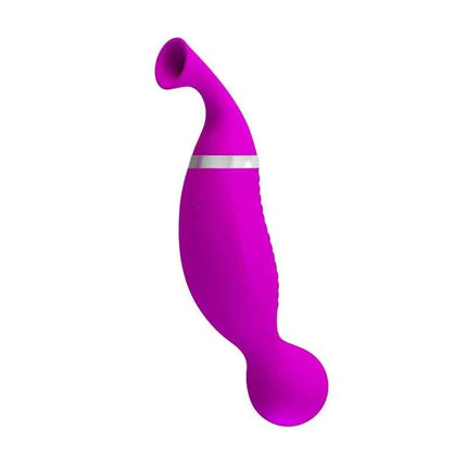 Estimulator 3 in 1 Romance with sucker and 12 vibration functions, rechargeable by USB, in vibrant pink color.