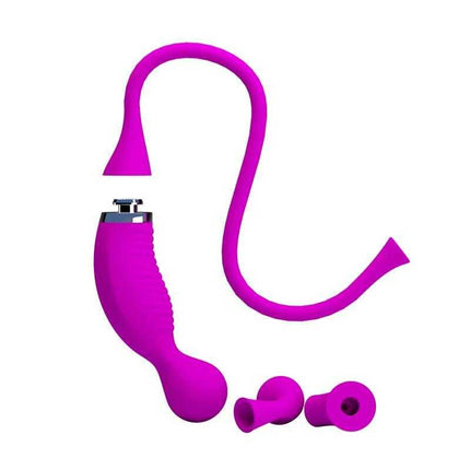 Estimulator 3 in 1 Romance with 12 vibration and suction functions, rechargeable by USB, includes 3 sleeves, in vibrant purple color.