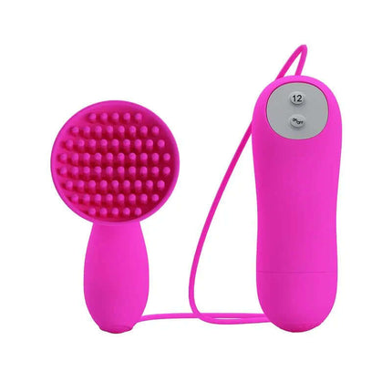Estimulator Brady Pink toy with 12 vibration functions, designed for intense pleasure and easy cleaning with silicone material.