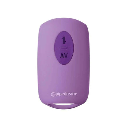 Purple remote control for Estimulator Thrust-Her Vibration and Movement, featuring dual buttons for easy operation.