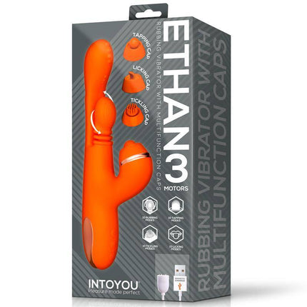 Ethan Vibrator 360º G-spot Massage with Multifunction Caps in packaging showcasing features and multifunction design.