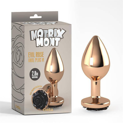 Evil Rose Jewel Anal Plug Size M in gold with packaging, elegant and stylish design for beginners, Matrix Mont brand