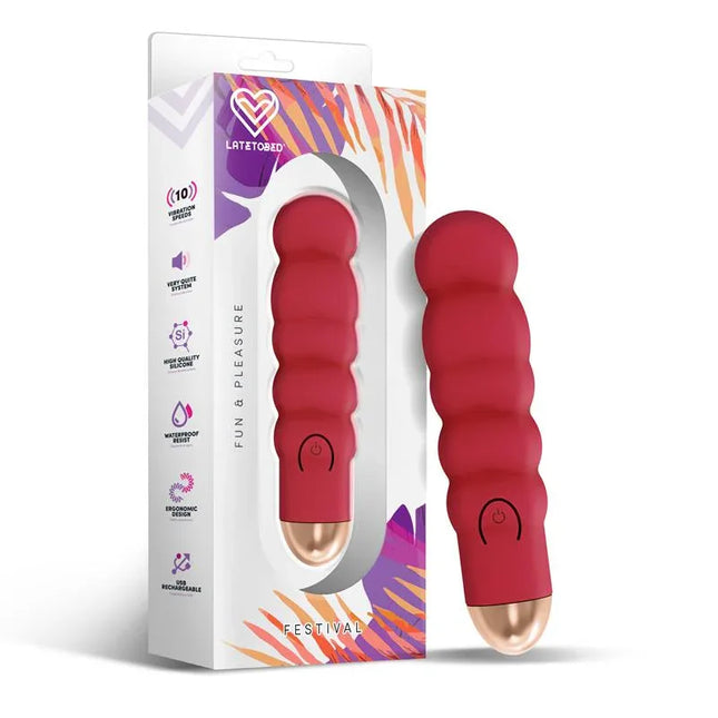 Ewon Stimulator 10 Speeds Rust Red ergonomic vibrator next to packaging