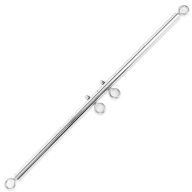 Expandable Spreader Silver Bar with adjustable width and stainless steel design featuring hooks for BDSM enthusiasts.
