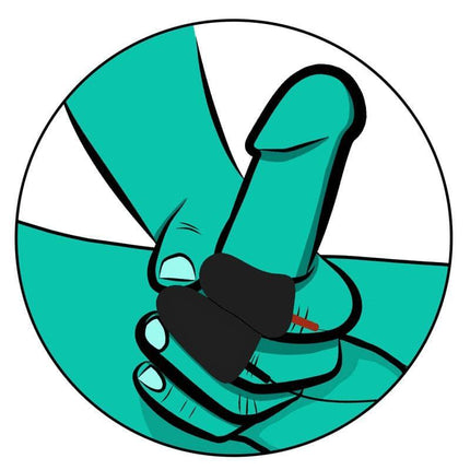 Explorer Silicone Noir Finger Sleeves used for electrostimulation on a penis illustration.