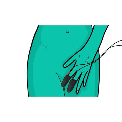 Explorer Silicone Noir Finger Sleeves for electrostimulation use on a teal silhouette