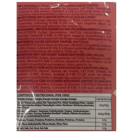 Back of Explosive Oral Sex Popping Candies - Single Unit Watermelon Flavor packaging showing nutrition details and ingredients.