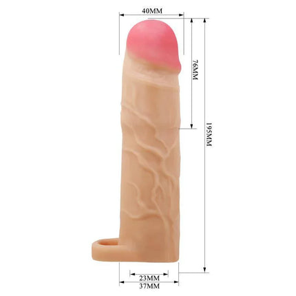 Extended Penis Sleeve 3 Gerd offering 3-inch length enhancement with realistic texture and size dimensions for deeper intimacy.