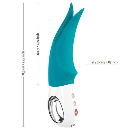 External Stimulator Volta Petrol with dynamic vibrating tips against clitoris, enhancing arousal and sensitivity.