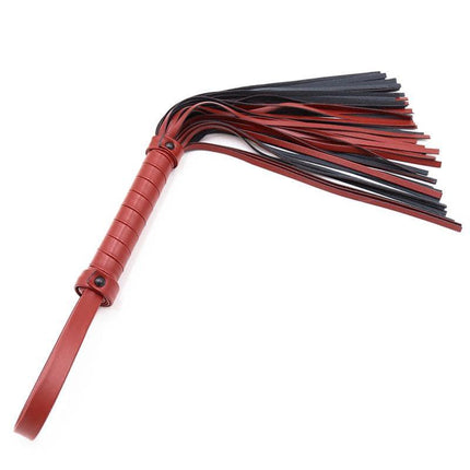 Extra Soft Flogger 40 cm with red handle and black tails, designed for intimate, controlled teasing in BDSM play.
