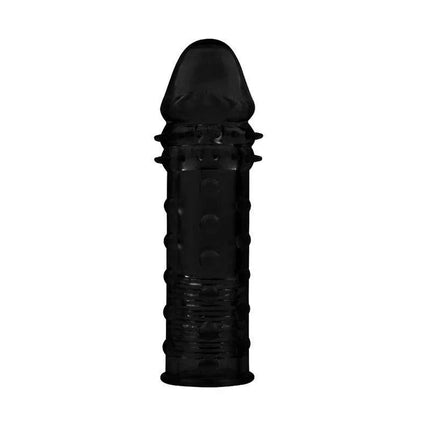 Extra Texture Sleeve Black textured penis sleeve made from soft TPE material, 16.2 x 5 cm, designed for enhanced stimulation.