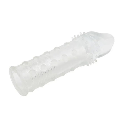 Extra Texture Sleeve Clear, transparent premium penis sleeve with added texture for enhanced stimulation, made from body-safe TPE material.