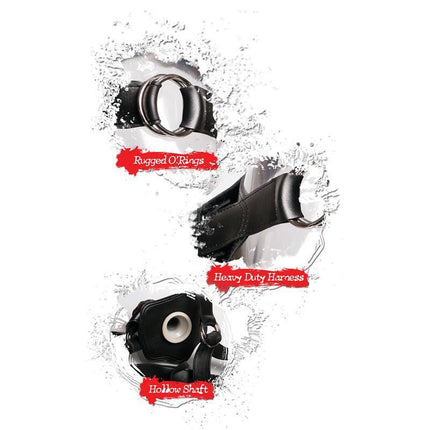 Extreme Hollow Strap-On 25 cm Brown with rugged O-rings, heavy duty harness, and hollow shaft details.