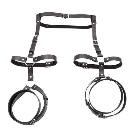 Fabian Leg and Waist Bondage Harness Adjustable in black leather for BDSM play, featuring adjustable straps for custom fit.