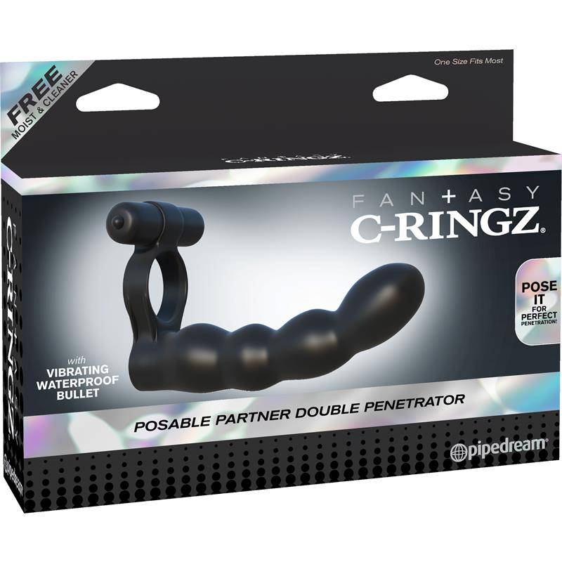 Fantasy C - Ringz Posable Partner Double Penetrator Black - secretsextoys.store