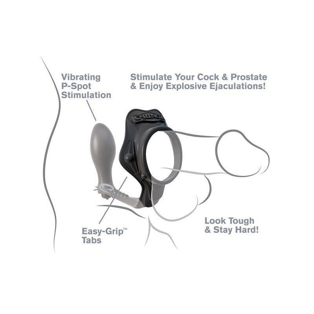 Fantasy C-Ringz Rock Hard Ass-Gasm Black dual-action cock ring and P-Spot plug for enhanced erections and prostate stimulation.