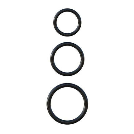 Fantasy C-Ringz Silicone 3-Ring Stamina Set Black showing three black silicone rings for stamina and performance enhancement.