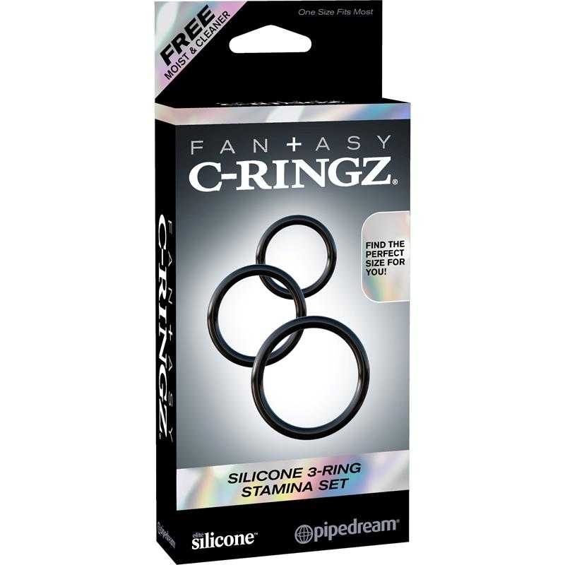 Fantasy C - Ringz Silicone 3 - Ring Stamina Set Black - secretsextoys.store