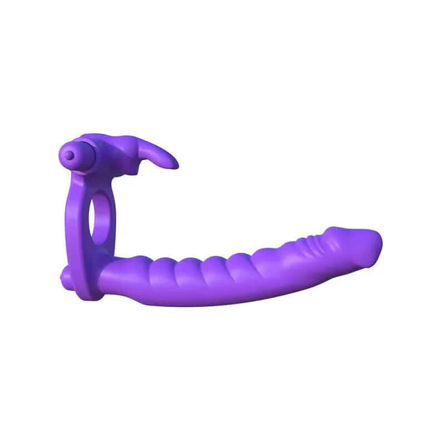 Fantasy C-Ringz Silicone Double Penetrator Rabbit Purple dual-action toy with rabbit stimulator and ribbed dildo