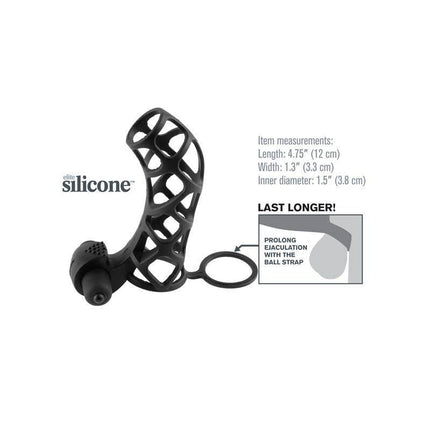 Fantasy X-tensions Extreme Silicone Power Cage - Black with measurements and features for enhanced performance.